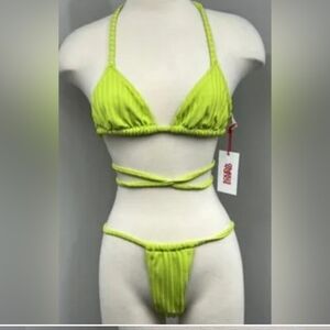 NWT Solid & Striped Women’s Lime Green Bikini 2 Piece Swimsuit- Size Small